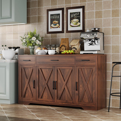 Buffet Modern Farmhouse avec 3 tiroirs et 4 portes, tablettes réglables