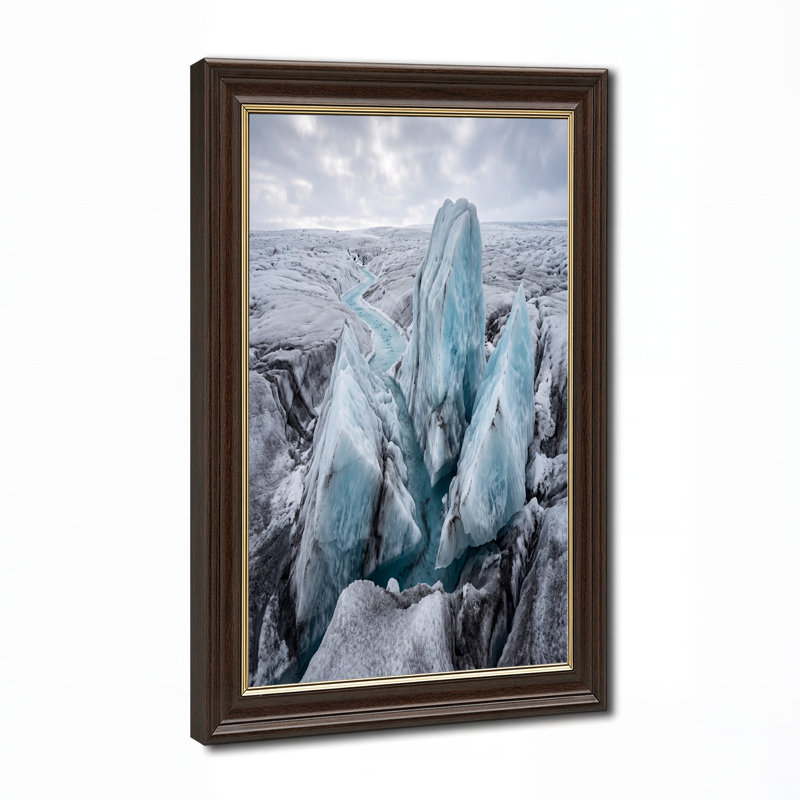 «Frozen Glacial Landscape with Blue Ice and Stream», art mural, H 16 po x l 24 po