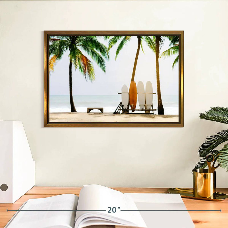 Surfboard Setup, 13" X 9", Floating Frame Gold