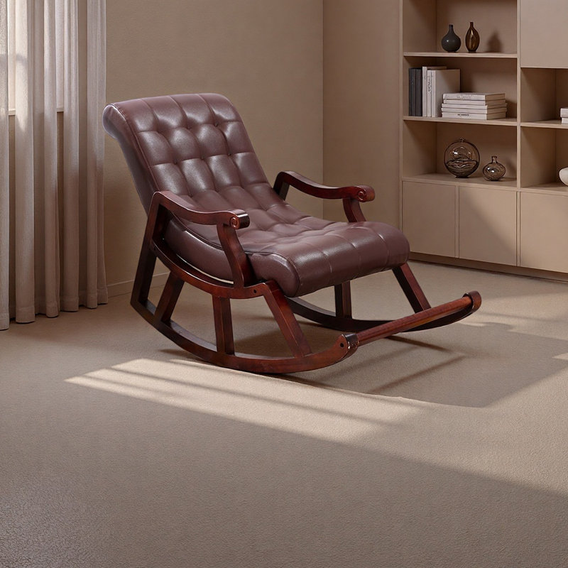 Chaise berçante élégante en similicuir avec éponge, Brun