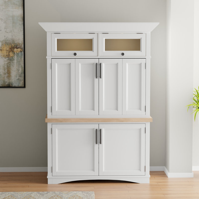 Bureau armoire en bois massif Bankhead, Coton et naturel vieilli