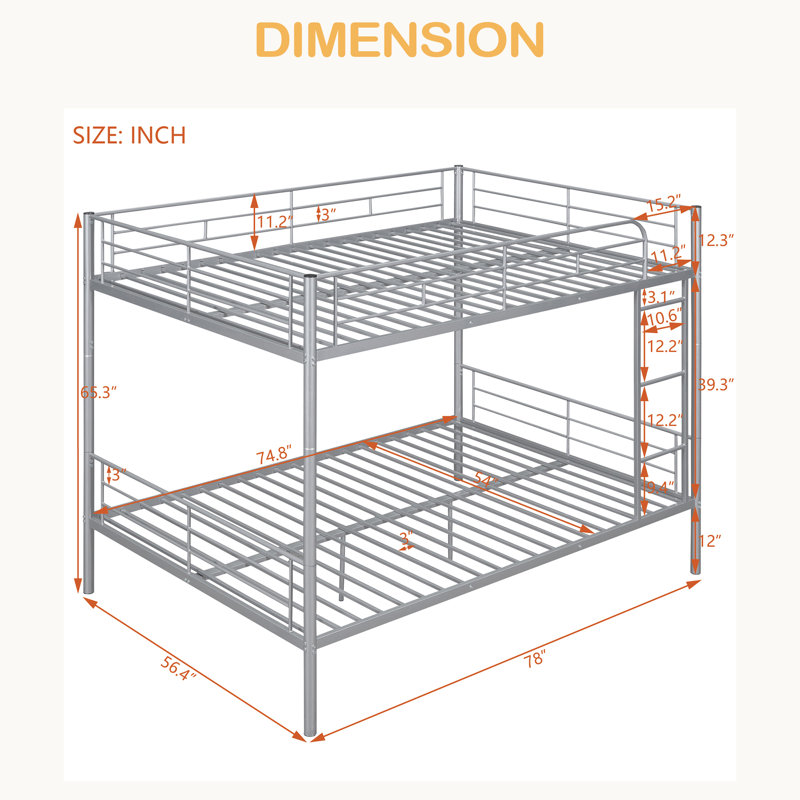 Full Over Full Metal Bunk Bed, Sliver