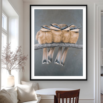 Four Birds on a Branch - Exotic Animals Framed Print Decor