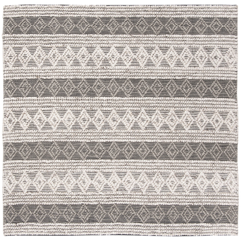 Natura Hand Woven Viscose/Wool Geometric Rug in Gray/Black, Square 6'