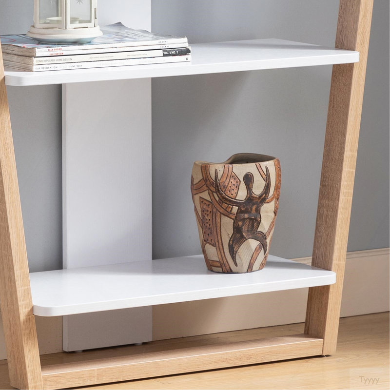 Console contemporaine avec trois tablettes ouvertes - blanc et brun clair