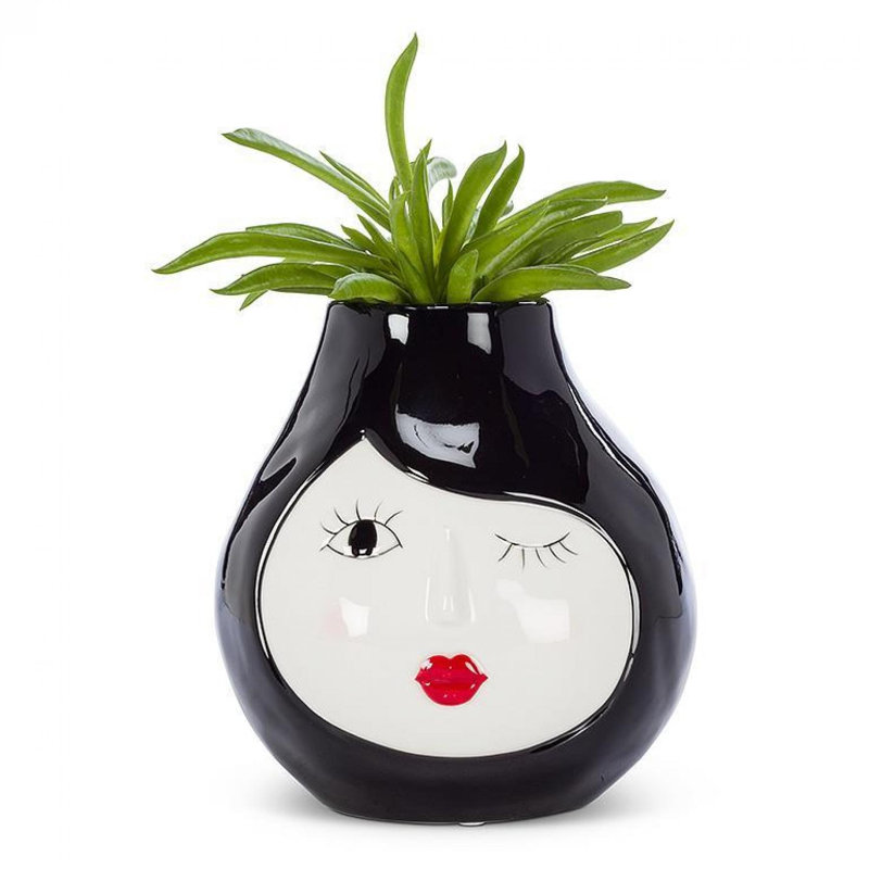 Abstract Faces Vase, Black;White, 5" H x 5" W x 5.5" D