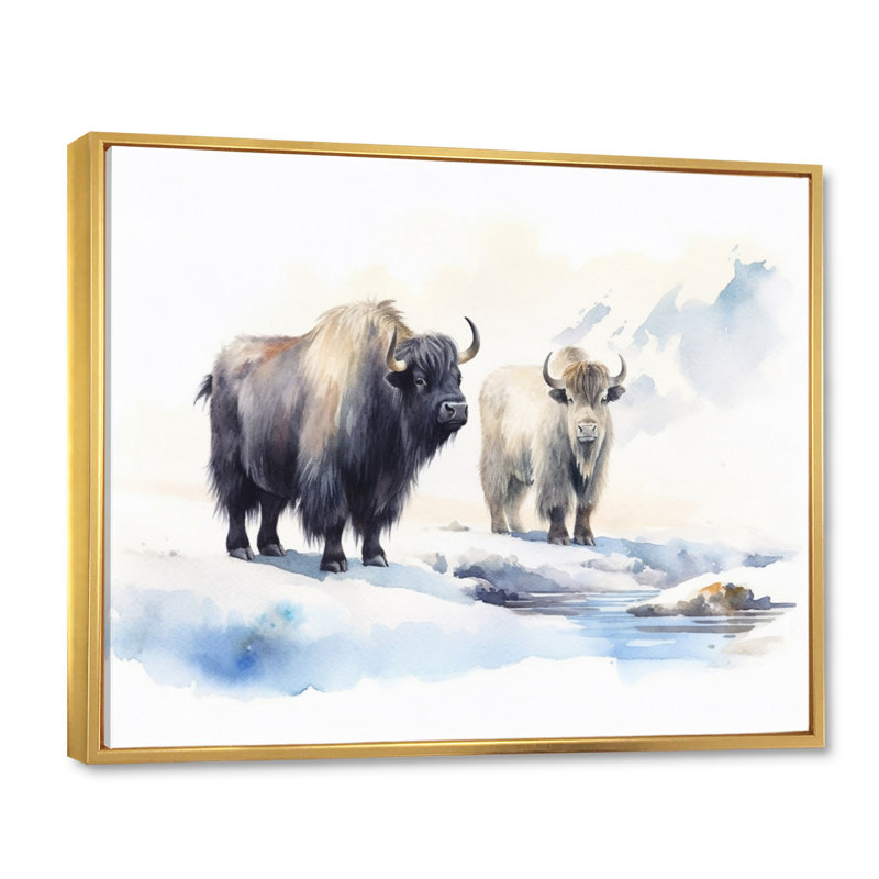 Domestique yak II sur toile, H 34 po x l 44 po x P 1,5 po, Cadre naturel flottant