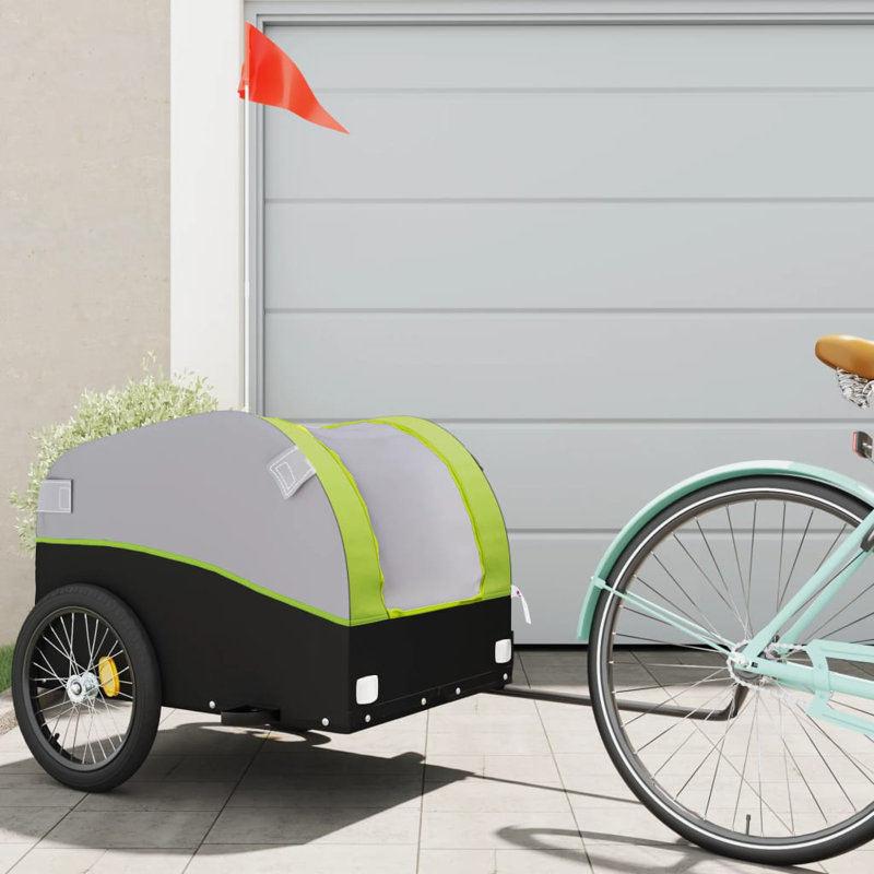 Bike Trailer 45 kg Iron, 63cm H x 63cm W x 126cm D, Green/Grey