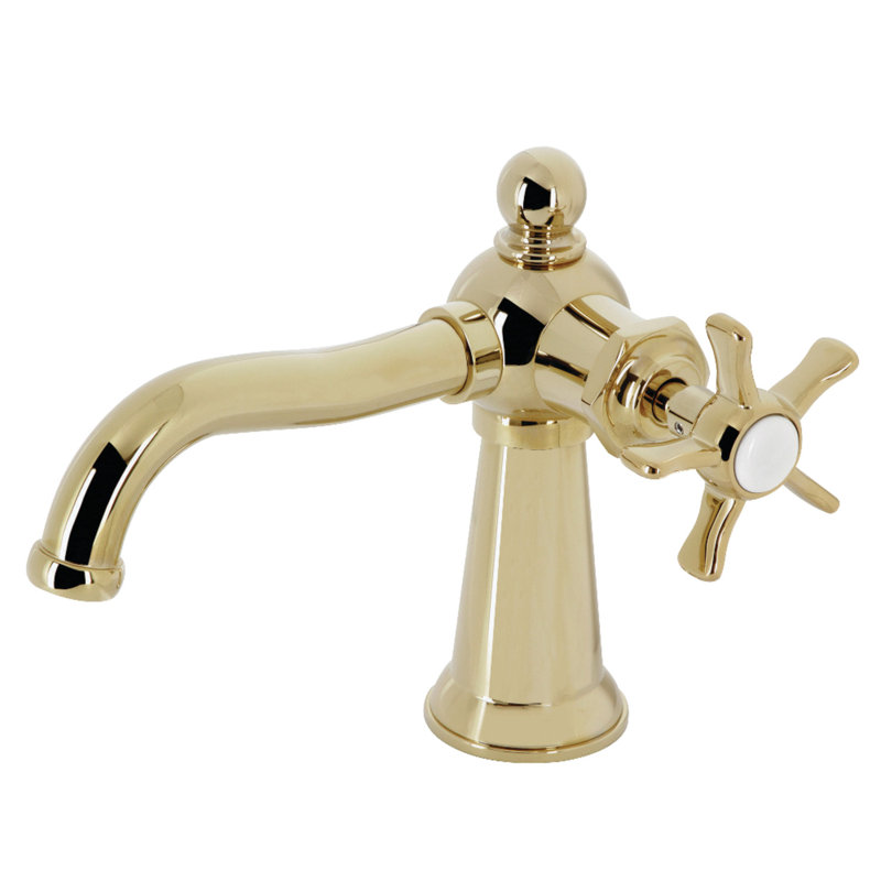Kingston Brass Fuller Single-Handle 1-Hole Deck Mount Bathroom Faucet with Push Pop-Up, Wheel, Polished Brass