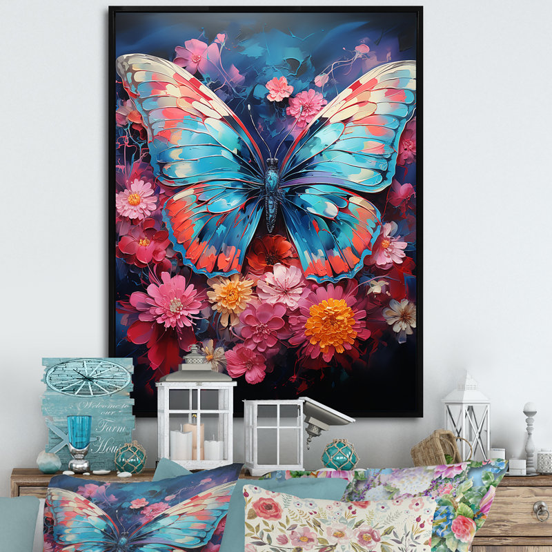 Butterfly Fauvist Flutter  - Butterfly Wall Decor, H 44 po x l 34 po x P 1,5 po, Cadre flottant noir