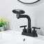 Robinet de lavabo de salle de bain, ensemble central 4 pouces 4 modes 2 poignées avec bec pivotant à 360 °, avec robinet de salle de bain 4 pouces