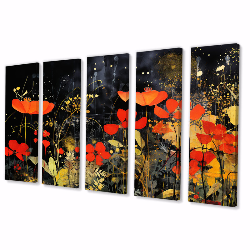 Art mural moderne orange et vert, fleurs tropicales modernes I - Collages abstraits, H 32 po x l 80 po