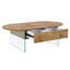 Table basse avec tiroirs doubles. La surface de la planche est un autocollant en panneau de fibres à densité moyenne, et les deux côtés sont en verre trempé. La conception est simple et élégante, avec d'excellentes fonctions de rangement.