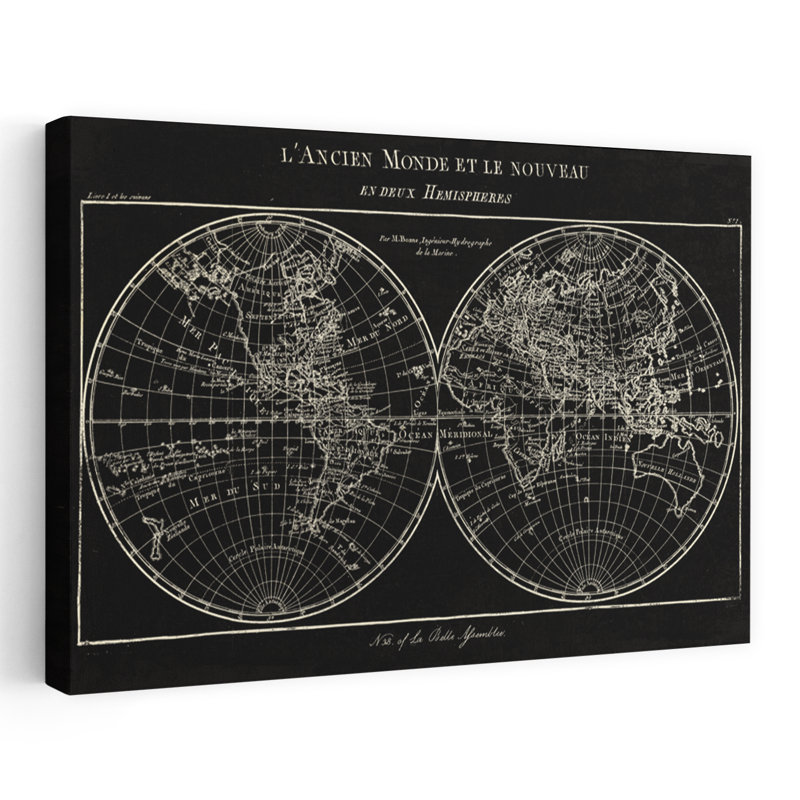 Carte du monde, plan français, globe blanc, H 48 po x l 32 po