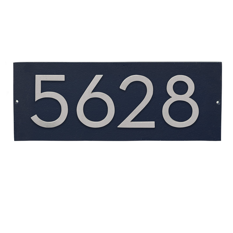 Plaque d’adresse murale flottante linéaire, Bleu marine, Argent