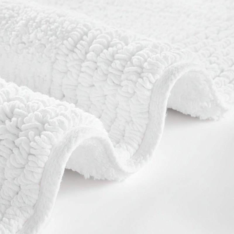 Tapis de bain réversible 100% coton touffeté 3000 g / m², Simple - L 60 po x l 24 po, Blanc
