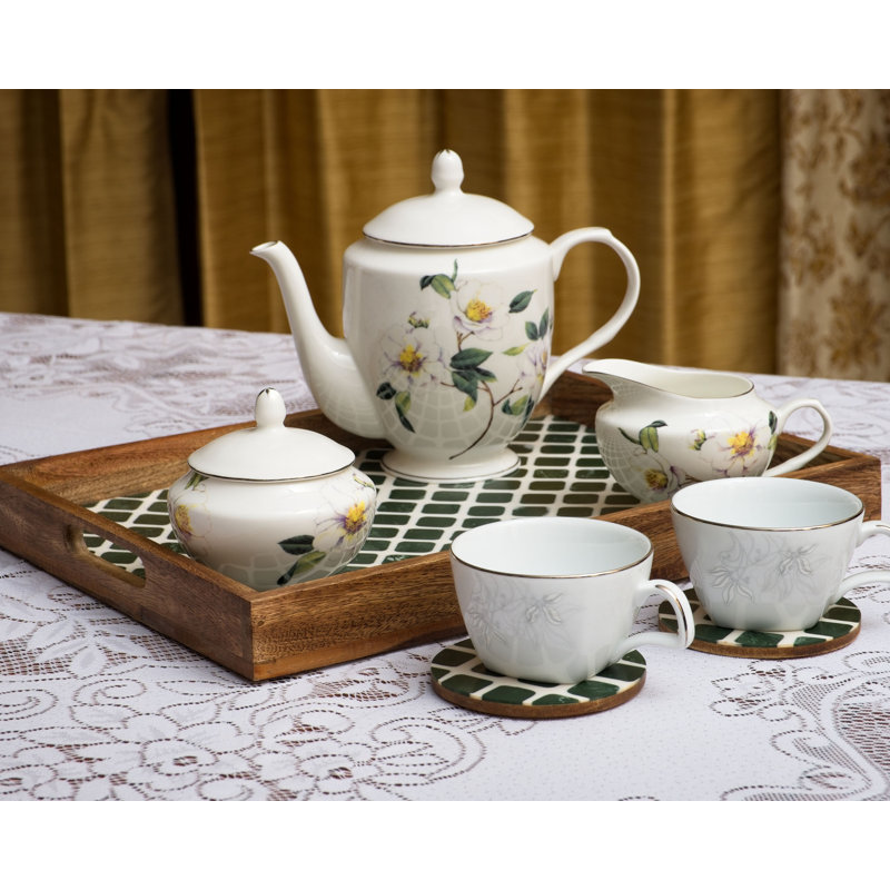 Ahsan Solid Wood Tray, White/Green