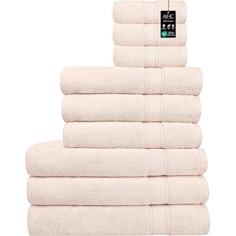 Ensemble de serviettes de bain multi-tailles de qualité supérieure Shaik - Alha, Pêche rosée, Ensemble 9 pièces