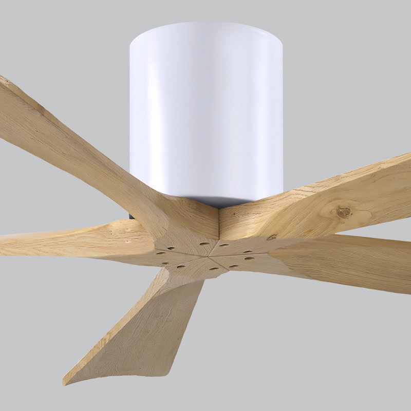60" Irene 5-Blade Hugger Ceiling Fan with Wall Remote, Textured Bronze, 52", Light Maple Tone