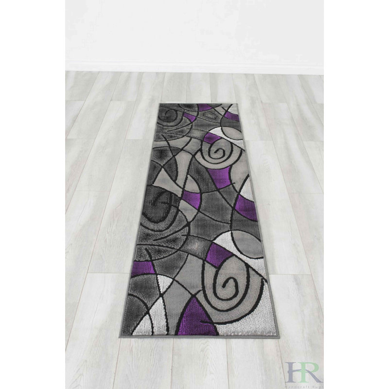Tapis mauve à motif abstrait Elienor, Tapis de couloir de 2 pi x 7 pi