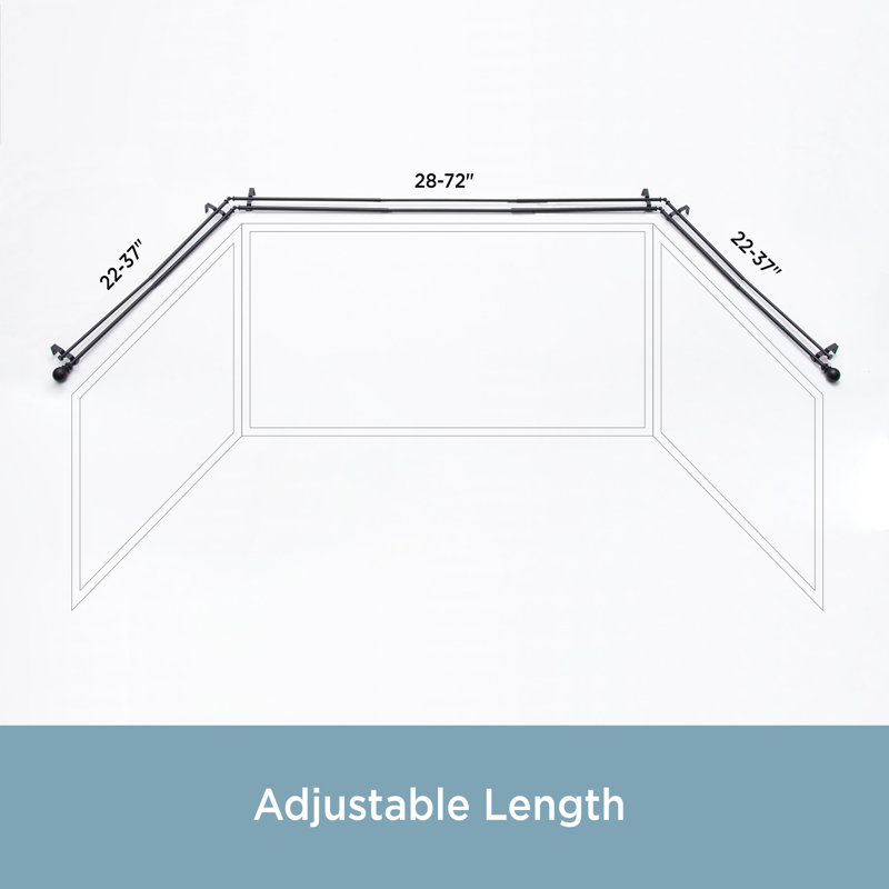 Black Adjustable Steel Bay Window Double Curtain Rod