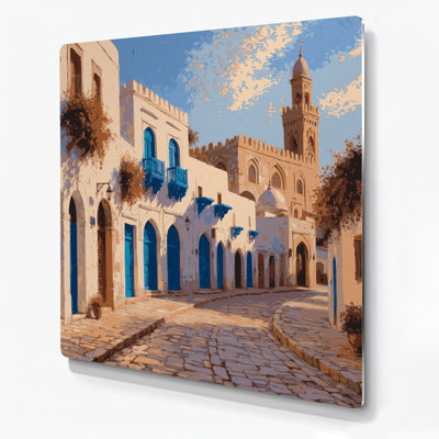 Art mural en métal Beige avec villes tunisiennes