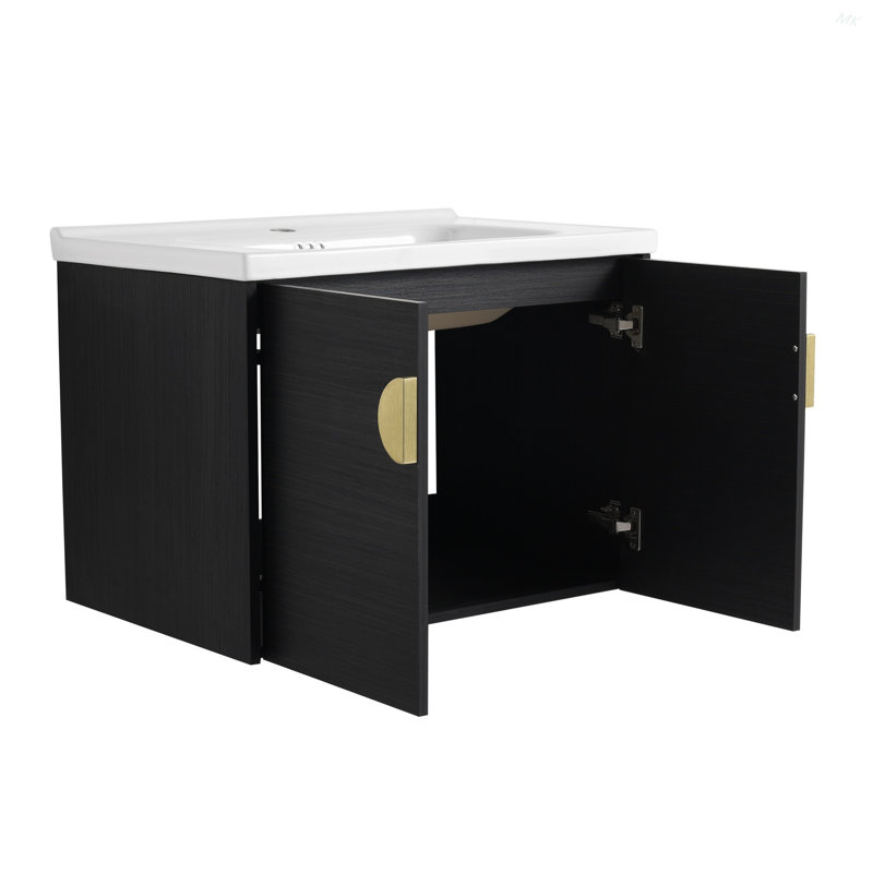 Meuble-lavabo à fermeture en douceur 28 po avec lavabo, pour petite salle de bain (emballage KD), Noir châtaignier, 28"