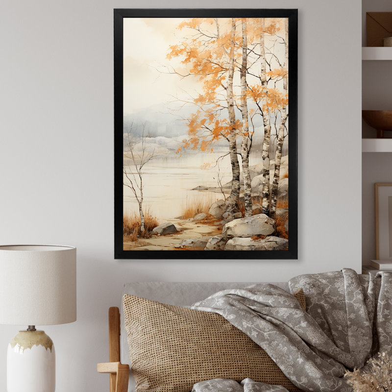 «Beige Tones Maple Tree III», reproduction sur toile, Cadre simple noir, H 32 po x l 16 po x P 1 po