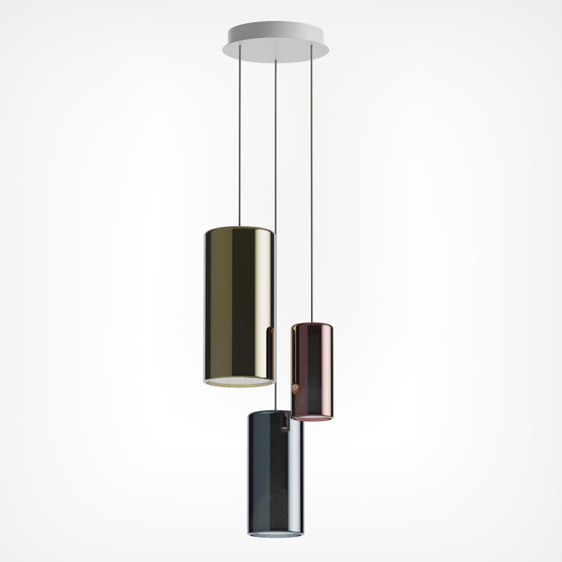 Lit Round Chandelier Pendants, Mixed Color, 3 Lights