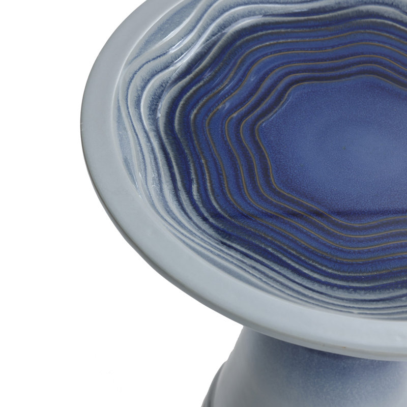 Blue Waves 18-Inch Tall Ceramic Birdbath