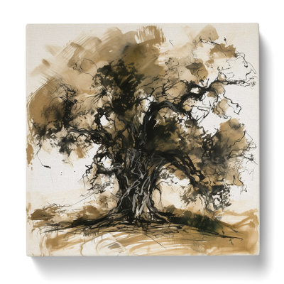 Oak Tree Gestural Art - Wrapped Canvas