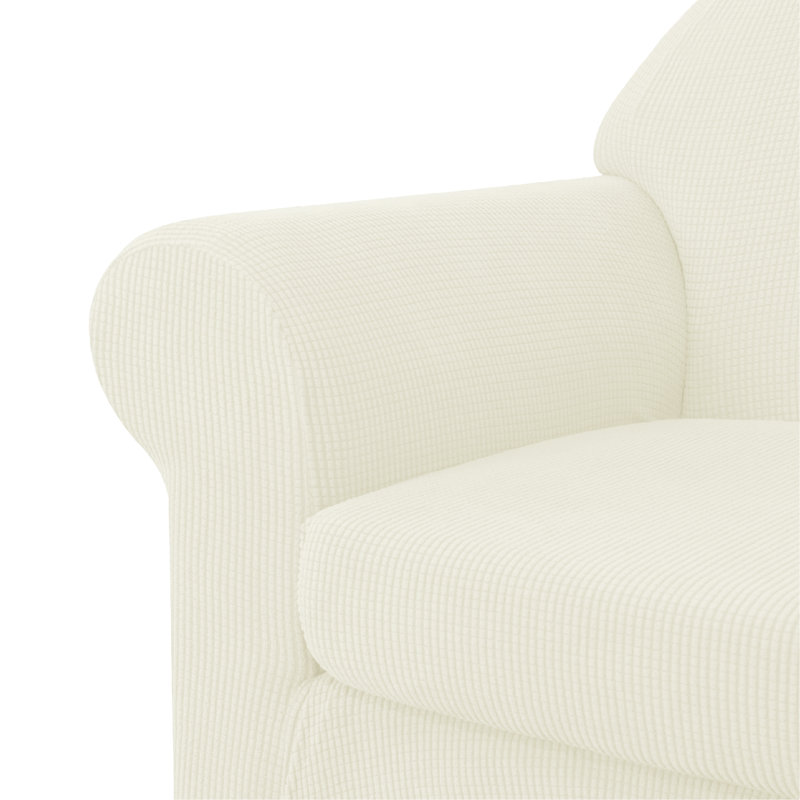 Textured Soft Stretch Separate Box Cushion Loveseat Slipcover, White