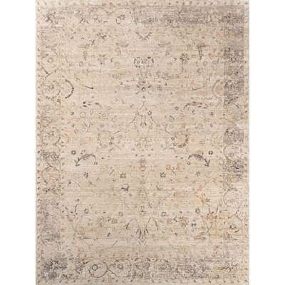 Hand Knotted Oriental Area Rug in Ivory/Gray/Orange