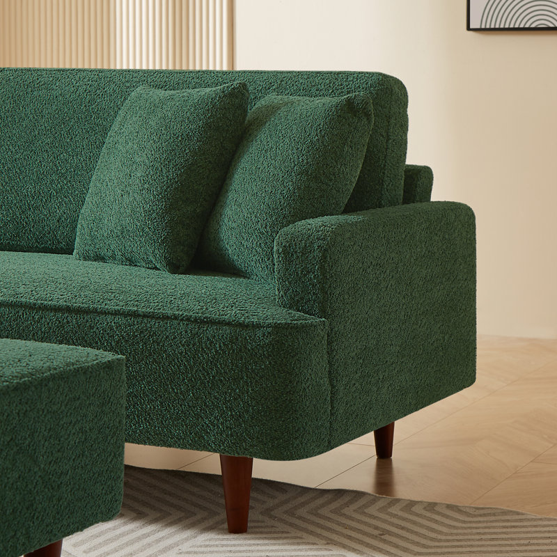 Chaise longue et tabouret rembourrés Mashawna, Vert bouclé