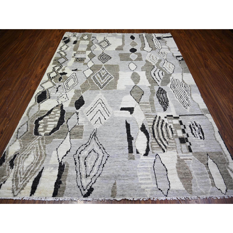 Tapis oriental rectangulaire en laine noué à la main 7 pi 4 po x 9 pi 6 po - MOA10273492