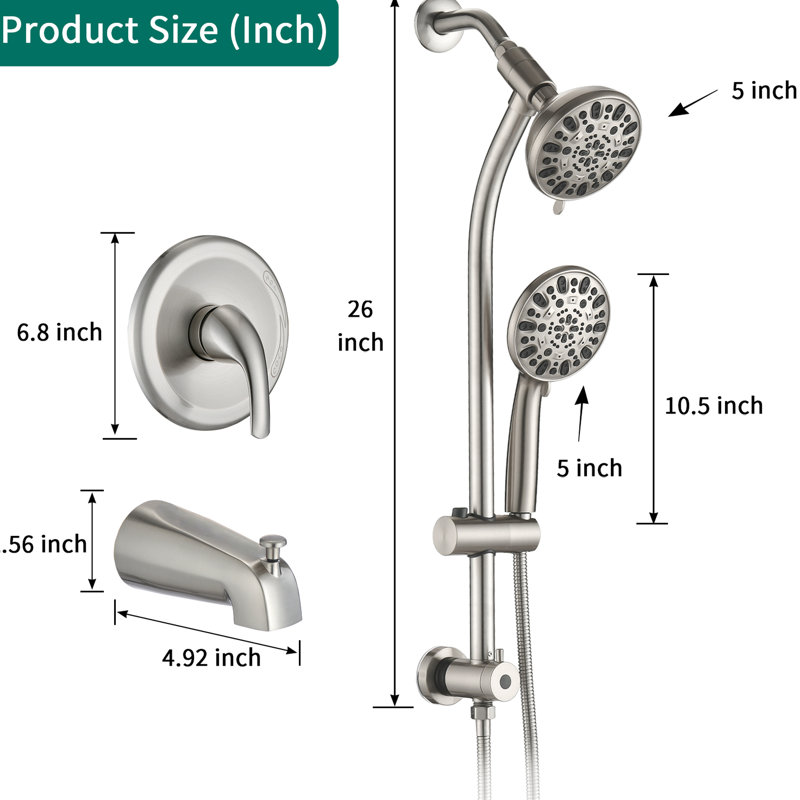 Ensemble de pomme de douche double - barre coulissante en acier inoxydable, jet hydratant, tuyau de 59 pouces, système de spa mural 7 réglages, raccordement pluie / massage 1/2 po,