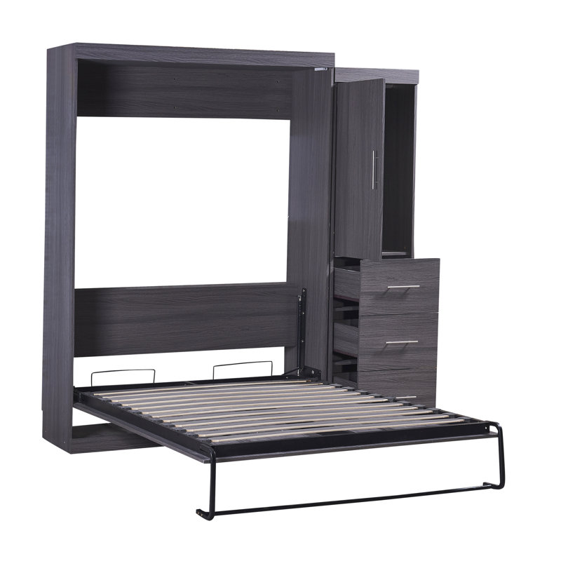 Lit double avec rangement pliable - Comprend une armoire et des tiroirs gris-gris, Lit double