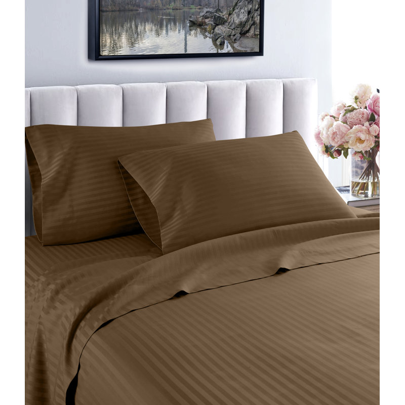 Hotel London Egyptian Cotton Striped Sheet Set, Brown, California King Sheet Set with 2 Pillowcases