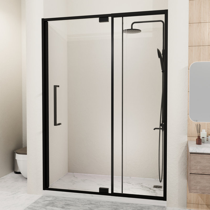 Porte de douche semi - pivotante en verre 56 60 po L 72 po H Noir Finition réversible imperméable réglable pour salle de bain 1/4 po 6 mm