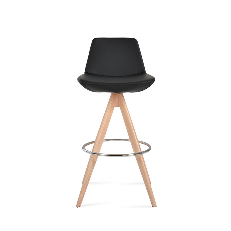 Tabouret de bar et de comptoir pivotant Pera Pyramid, Walnut, Black Leather, Tabouret de bar (siège d'une hauteur de 29 po)