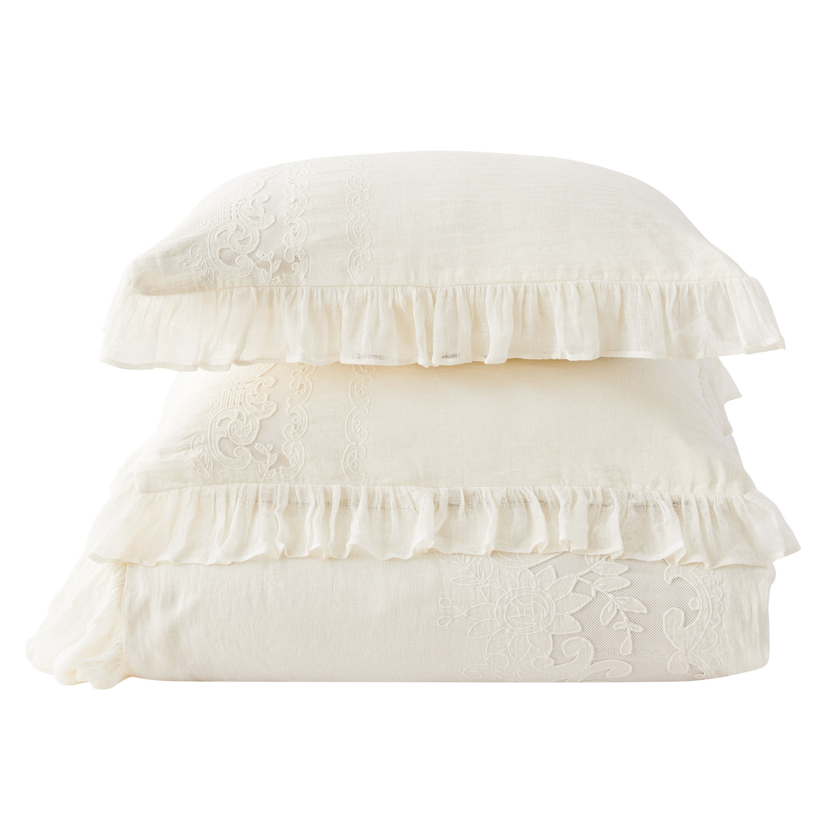 100% Linen Duvet Cover Set, King Duvet Cover + 2 King Shams, Ivory