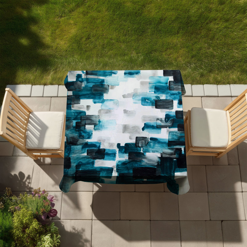 Turquoise and Gray Squares - Office Blue Tablecloth for Home Decor