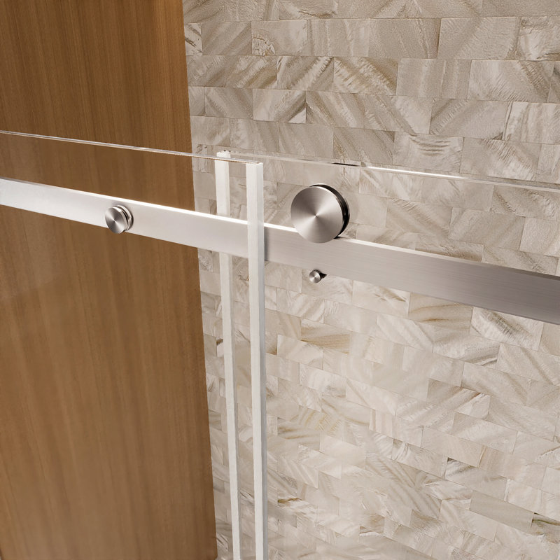 Frameless Single Sliding Shower Door  60 "W X 76" H, 1/4 "(6 Mm) Clear Tempered Glass, Explosion Proof Film, Stainless Steel Handle Square Tube Track