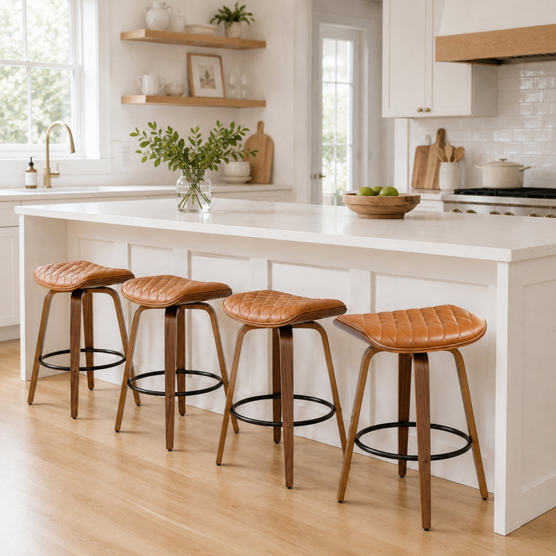 Tabourets de bar pivotants en similicuir Gerald, Bar Stool (30.12" Seat Height), Brown