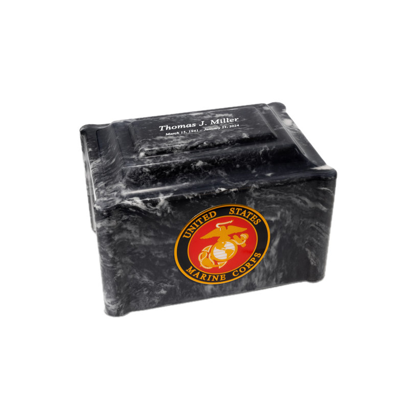 Urne militaire militaire en marbre - Marines, H 6,5 po x l 9,75 po x P 6,75 po