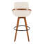 Tabouret de bar 29 po à hauteur fixe avec pivot en bambou noyer et tissu crème avec repose-pieds rond en métal noir-130031780