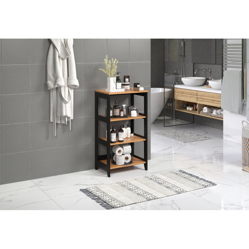 SOLID WOOD SHELF 4 TIER BLACK & NATURAL HONEY