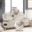 Causeuse en chenille gris clair avec console