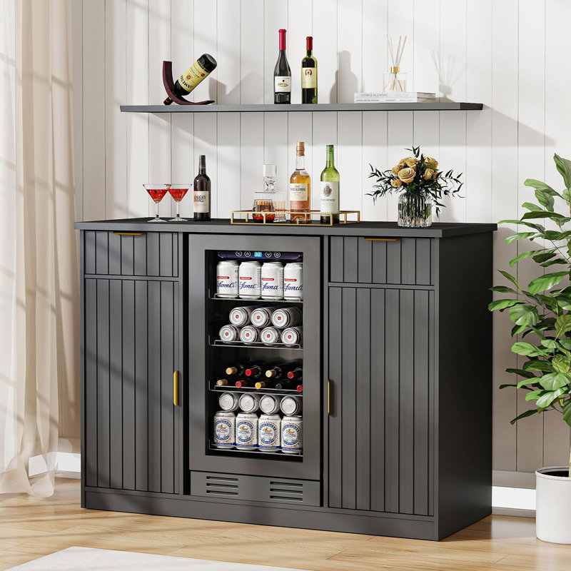 53" Fluted Coffee Bar Cabinet with Mini Fridge Space & Power Outlet