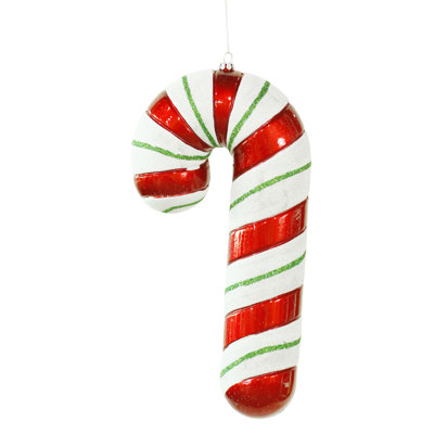 22" Shatterproof Candy Cane with Green Glitter Commercial Christmas Ornament